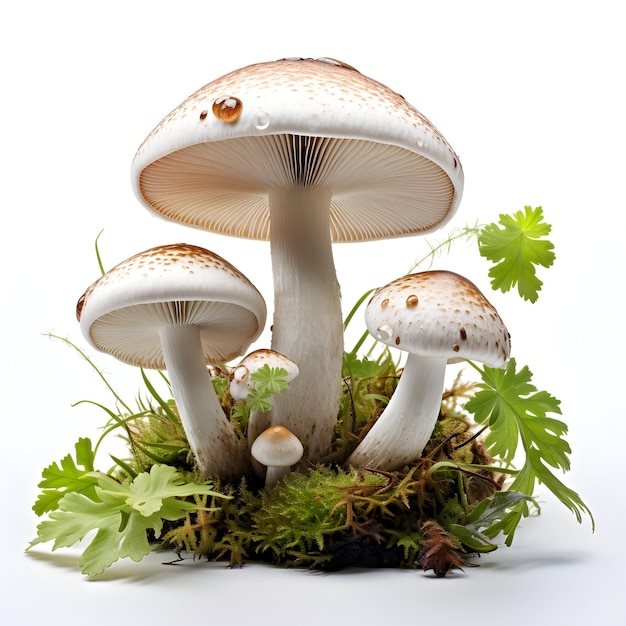 a mushroom with a red spot on it is surrounded by green leaves