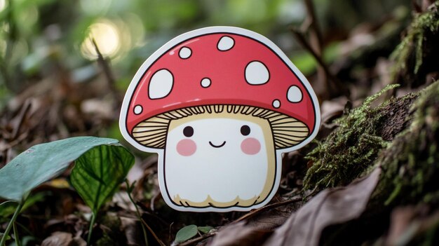 a mushroom with a white face and a red mushroom on the front