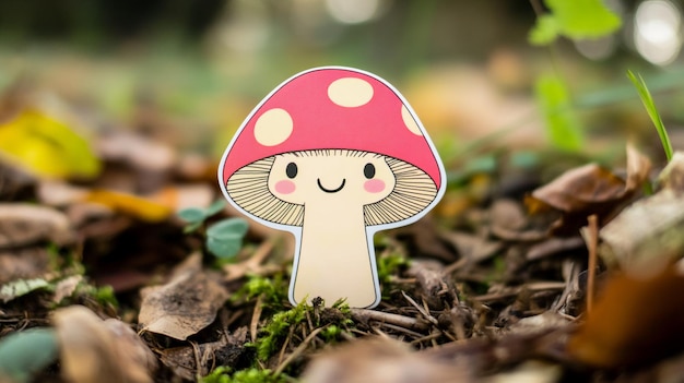 a mushroom with a white face and white polka dots on it