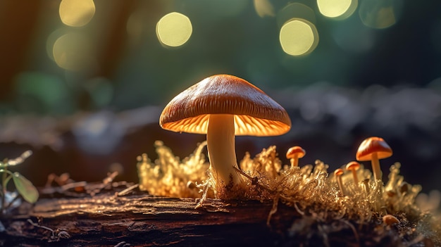 Mushroom on Wooden Beautiful Plant high contrast