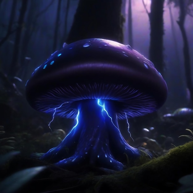 mushrooms are glowing in the dark in a forest marine animal blue lightning photo of a beautiful