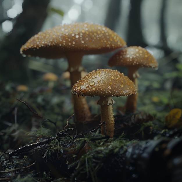 mushrooms are on the ground in the woods and the word mushroom