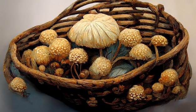 Mushrooms in basket composition Generative Ai