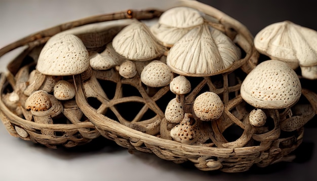 Mushrooms basket realistic concept with boletus and porcini vector illustration Generative Ai