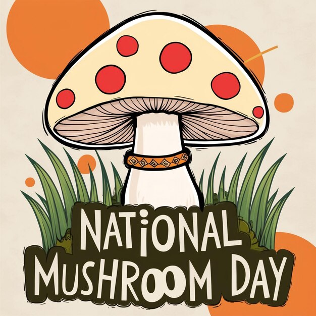 Photo mushrooms in a doodle style to commemorate national mushroom day