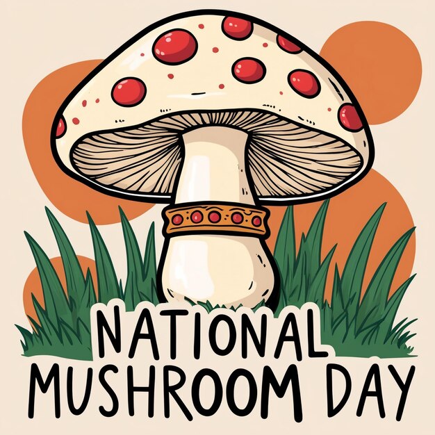 Photo mushrooms in a doodle style to commemorate national mushroom day