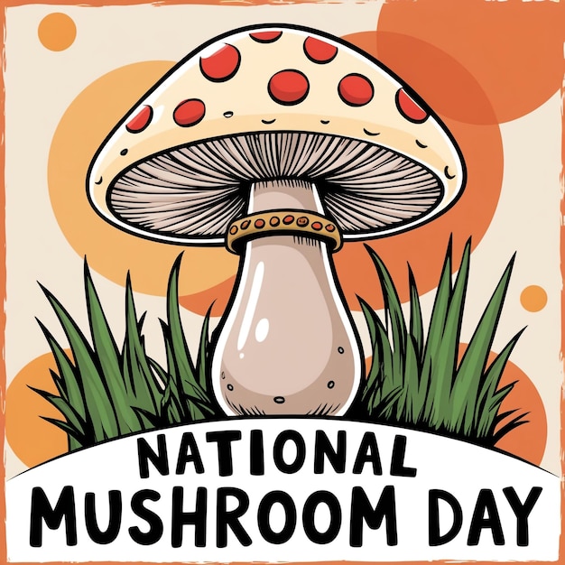 Photo mushrooms in a doodle style to commemorate national mushroom day