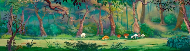 Mushrooms on a forest glade illustration