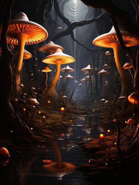 mushrooms forest HD Wallpaper Stock Image