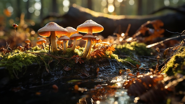 mushrooms on a log in the forest