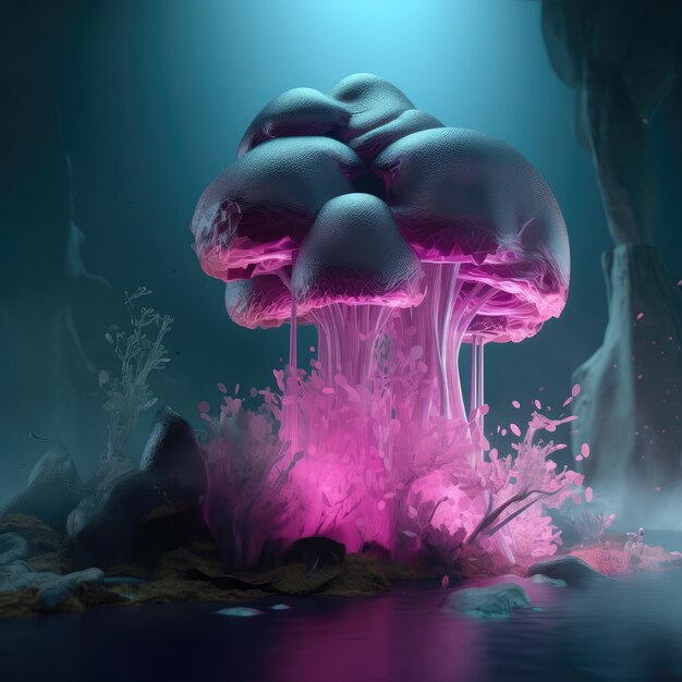 Mushrooms neon abstract generative ai