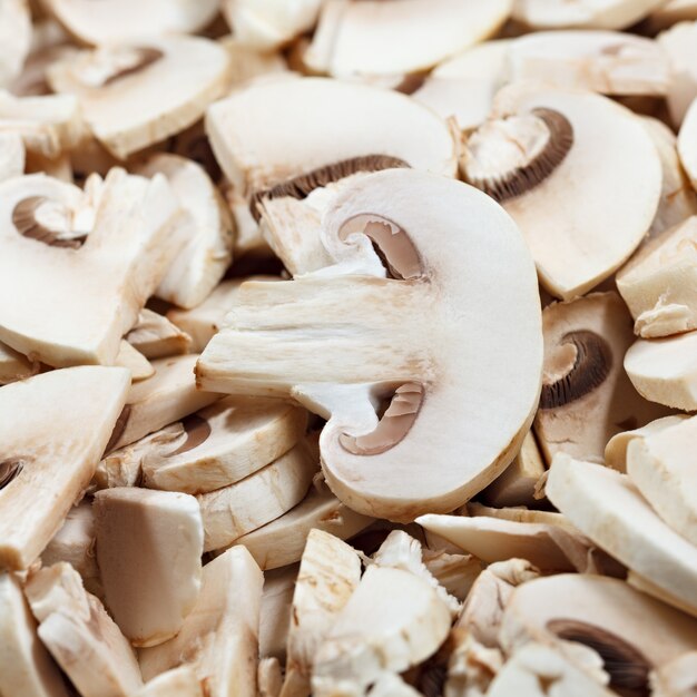 Mushrooms sliced for frying.