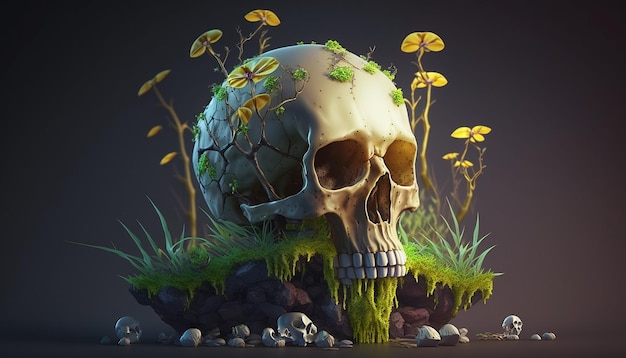 Mushrooms with skull illustration image Ai generated art