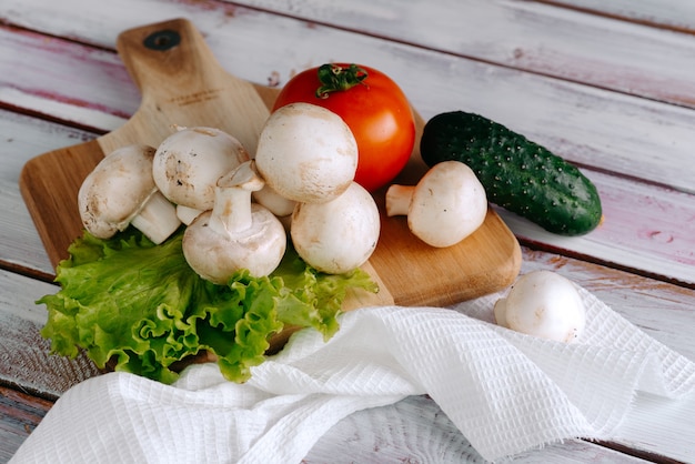 mushrooms on a wooden table