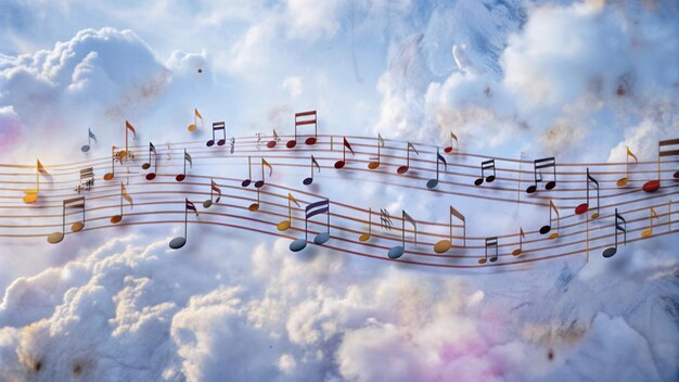 Photo a music background with music notes and a blue sky with the words music on it