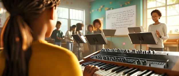 Photo music class where students are learning to harmonize