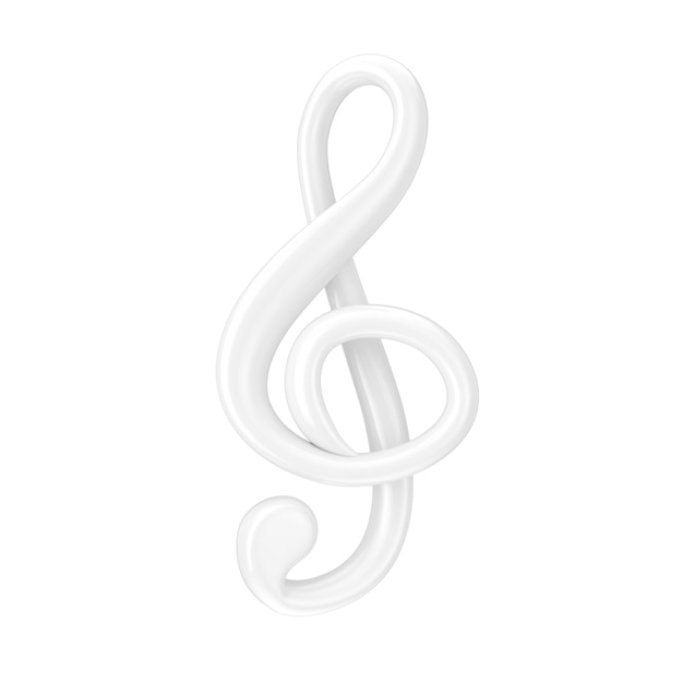 Music Concept. White Treble Clef Sign in Clay Style on a white background. 3d Rendering