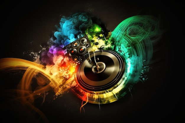 Music disc jockey turntable colorful background