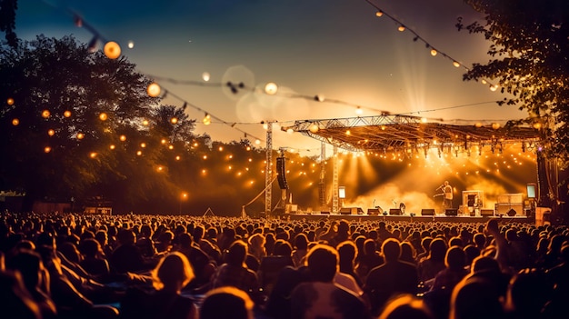 Music festival crowd view on stage