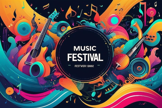 Music festival poster Abstract colorful instruments waves design template