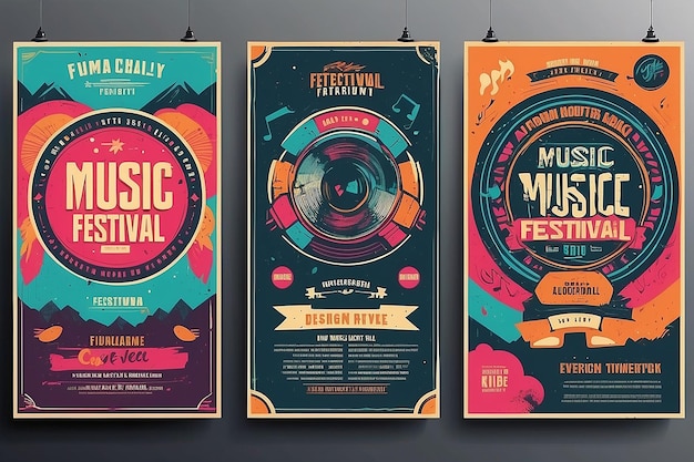 Photo music festival poster template design background modern vintage retro style