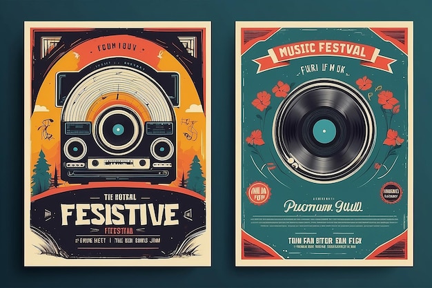 Photo music festival poster template design background modern vintage retro style