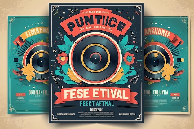 Photo music festival poster template design background modern vintage retro style