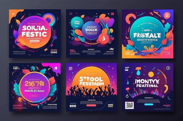 Photo music festival social media post template collection