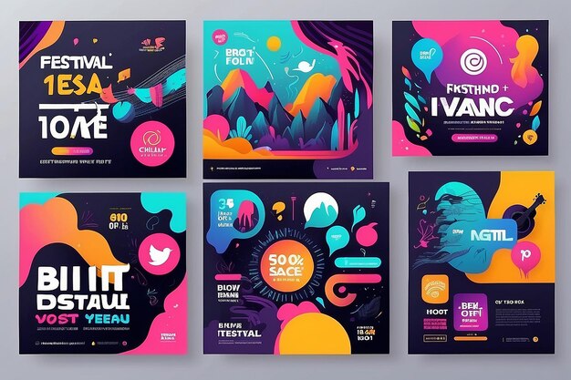 Photo music festival social media post template collection