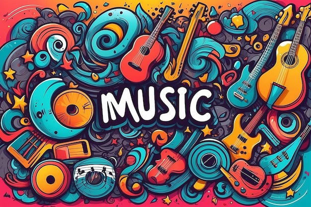 Music hand drawn cartoon doodles illustration Musical funny objects