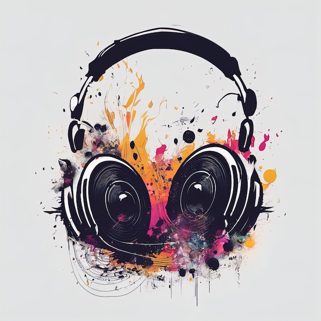 music headphones with splashes and dropsmusic headphones with colorful splash watercolor illustrati