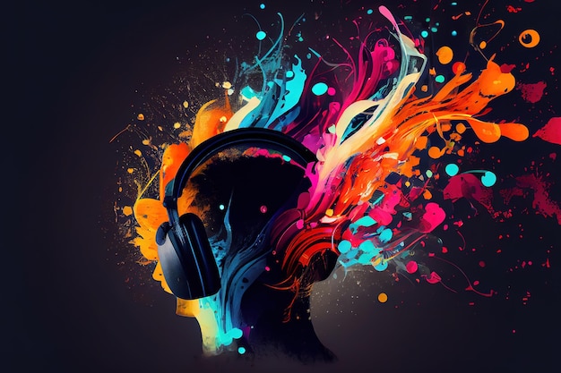 Music is the medicine of the mind lettering with headphone Generative Ai