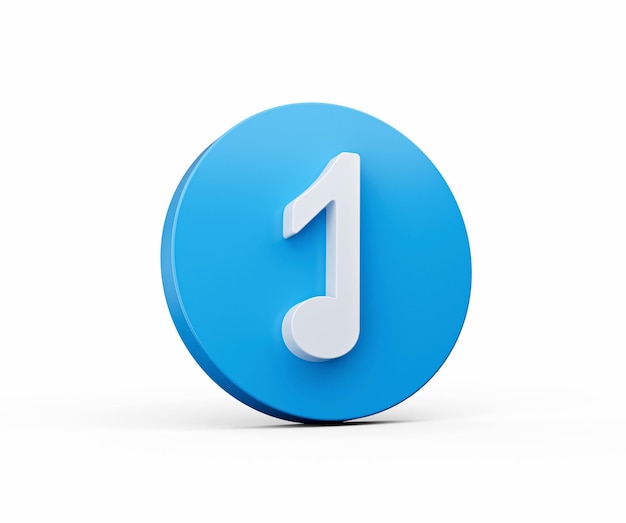 Music Note 3d icon on blue button circle shape isolated on white background 3d illustration