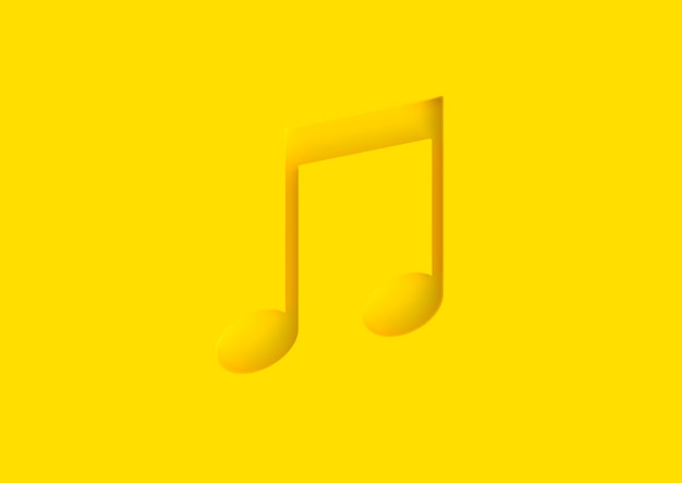 Music note icon on yellow background musical note with shadow pressed into the inside 3D render