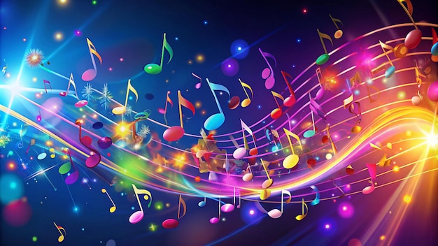 music notes on a blue background with colorful music notes