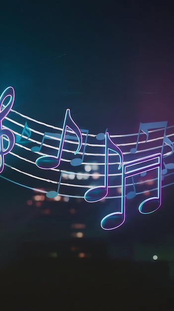 Photo music notes with dark neon light effect 3d rendering