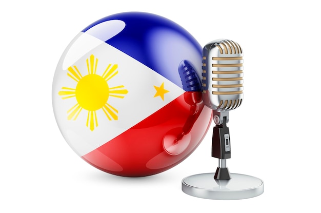 Music of Philippines concept Retro microphone with Filipino flag 3D rendering