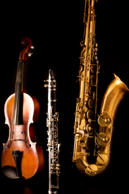 Music Sax tenor saxophone violin and clarinet in black