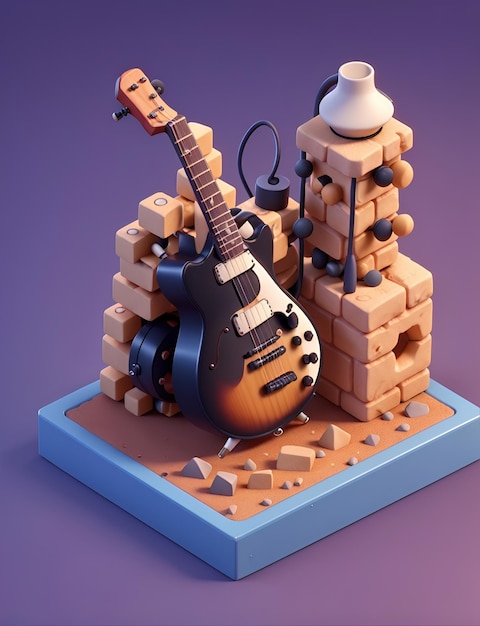 Music theme isometric 3d design highly detailed