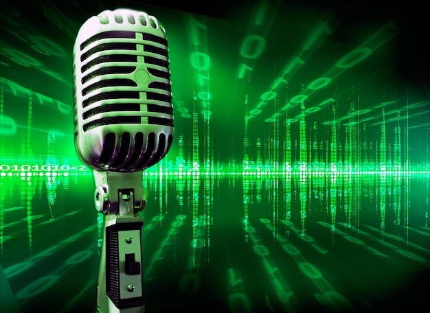 Musical background. Musical technology background with microphone and screen