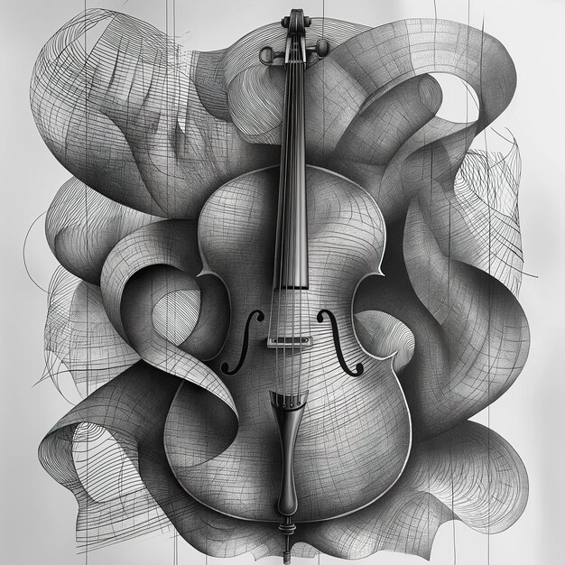 Photo musical intruments in abstract style with music notes