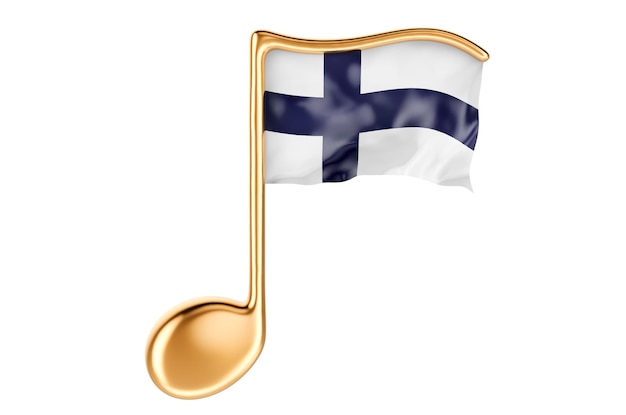 Musical note with Finnish flag Music in Finland concept 3D rendering