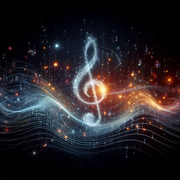 Photo musical note with waves of light and sound