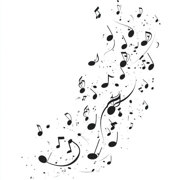 Photo musical notes background flowing on white background