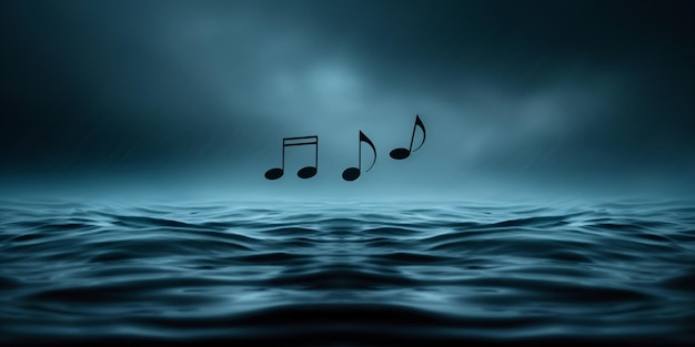 Photo musical notes floating above dark tranquil ocean waves symbolizing the harmony of music and nature