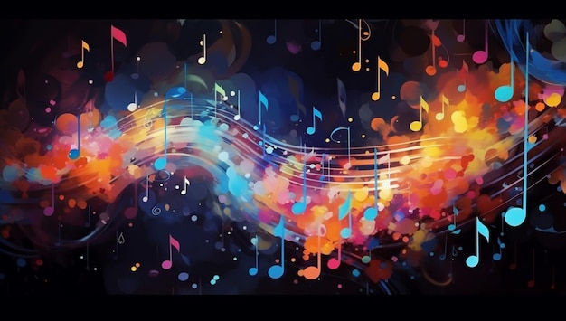 Musical notes and music notes on a colorful background generative ai