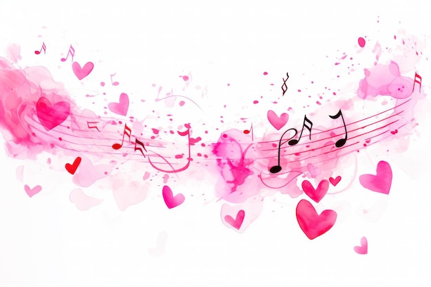 Musical notes in pink on the theme of love Valentines Day Watercolor illustration White background