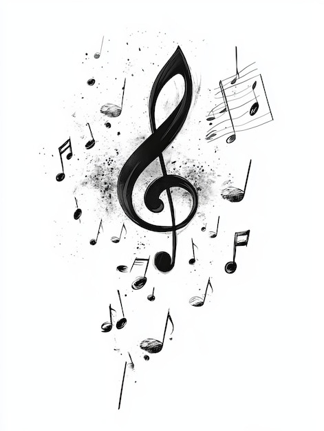 Musical Notes Surrounding a Treble Clef