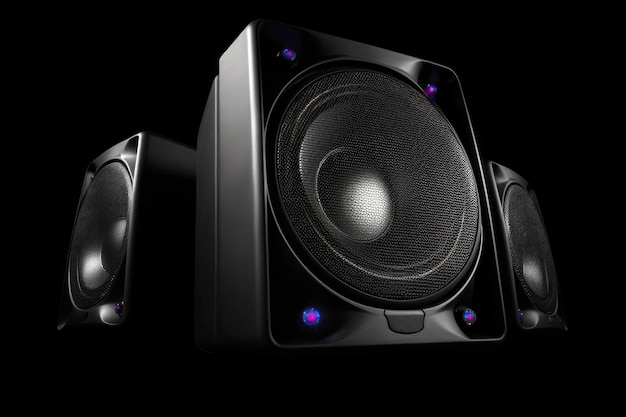 Musical speaker system futuristic design on black background