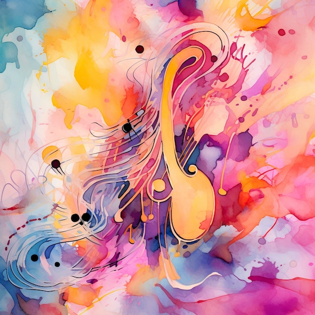 A musical style image in colorful watercolor painting